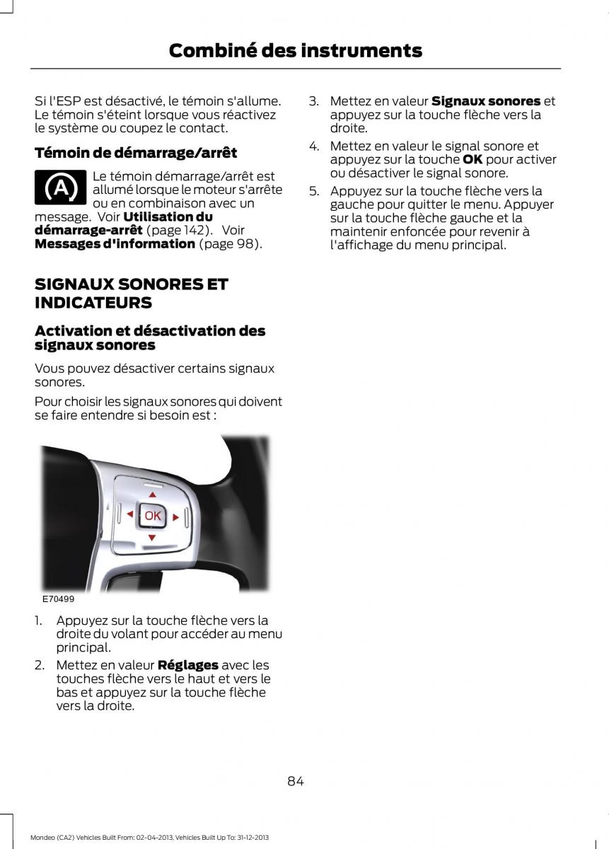 Ford Mondeo MKIV MK4 manuel du proprietaire / page 86