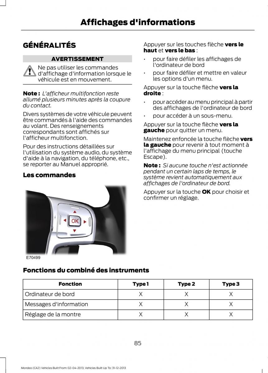 Ford Mondeo MKIV MK4 manuel du proprietaire / page 87