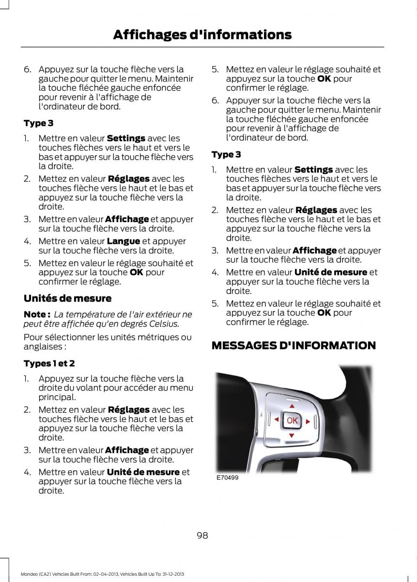 Ford Mondeo MKIV MK4 manuel du proprietaire / page 100