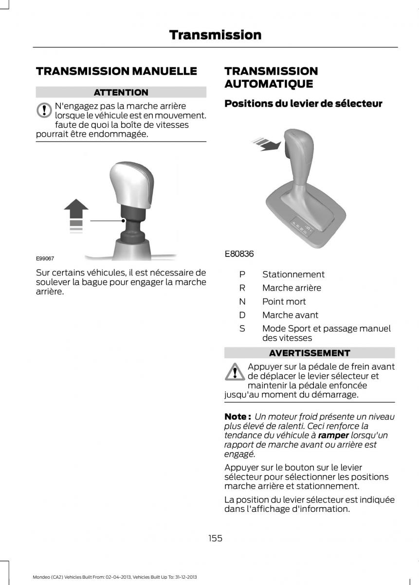 Ford Mondeo MKIV MK4 manuel du proprietaire / page 157