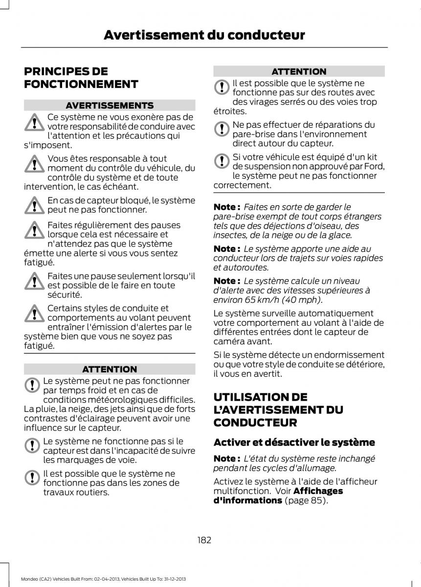 Ford Mondeo MKIV MK4 manuel du proprietaire / page 184