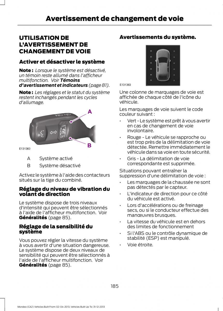 Ford Mondeo MKIV MK4 manuel du proprietaire / page 187