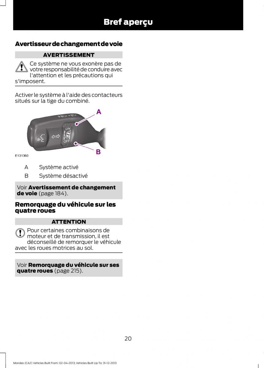 Ford Mondeo MKIV MK4 manuel du proprietaire / page 22