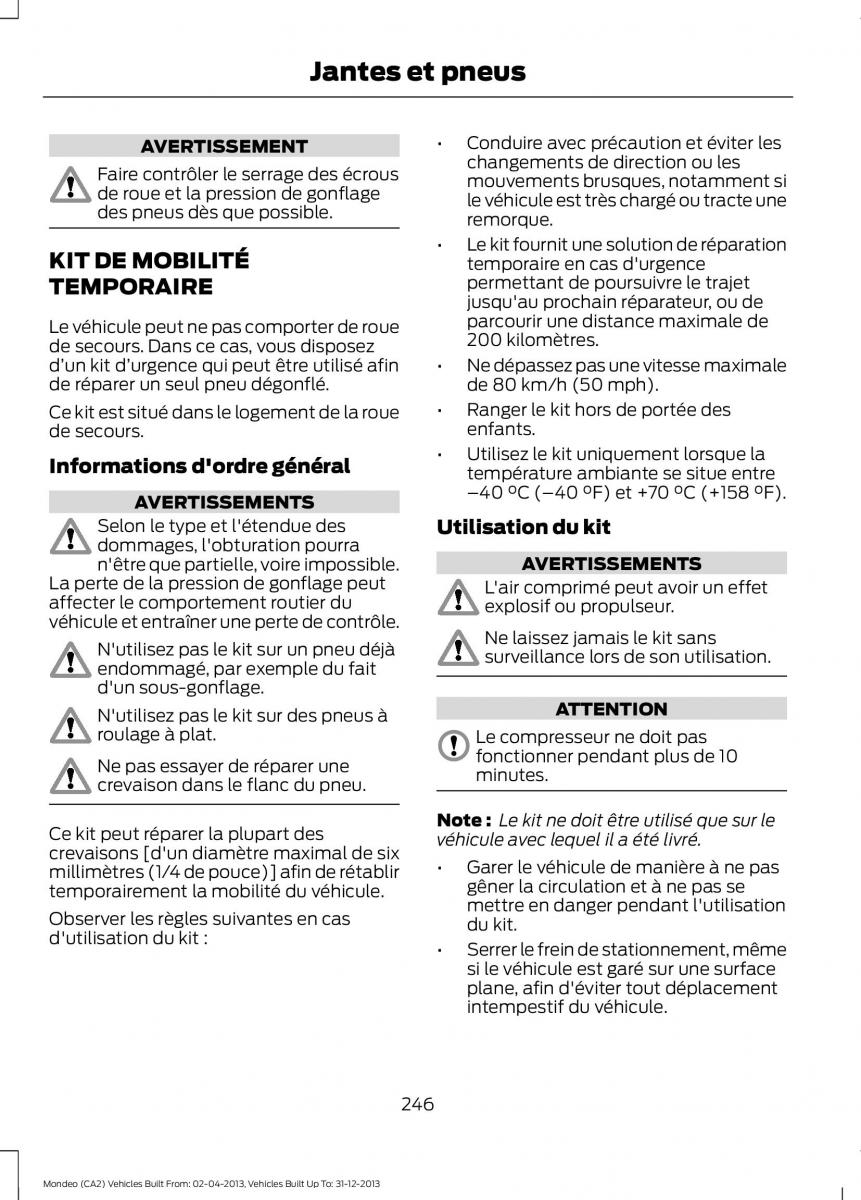 Ford Mondeo MKIV MK4 manuel du proprietaire / page 248