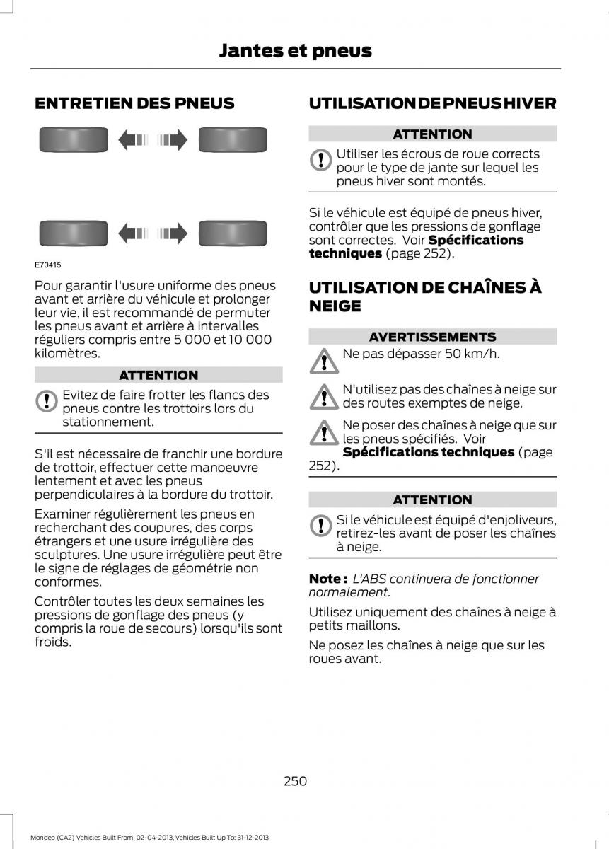 Ford Mondeo MKIV MK4 manuel du proprietaire / page 252