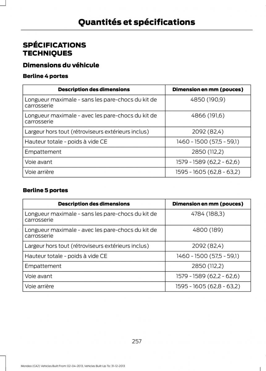 Ford Mondeo MKIV MK4 manuel du proprietaire / page 259