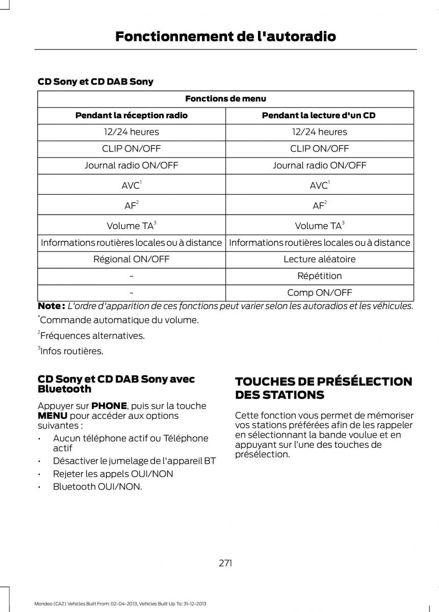 Ford Mondeo MKIV MK4 manuel du proprietaire / page 273