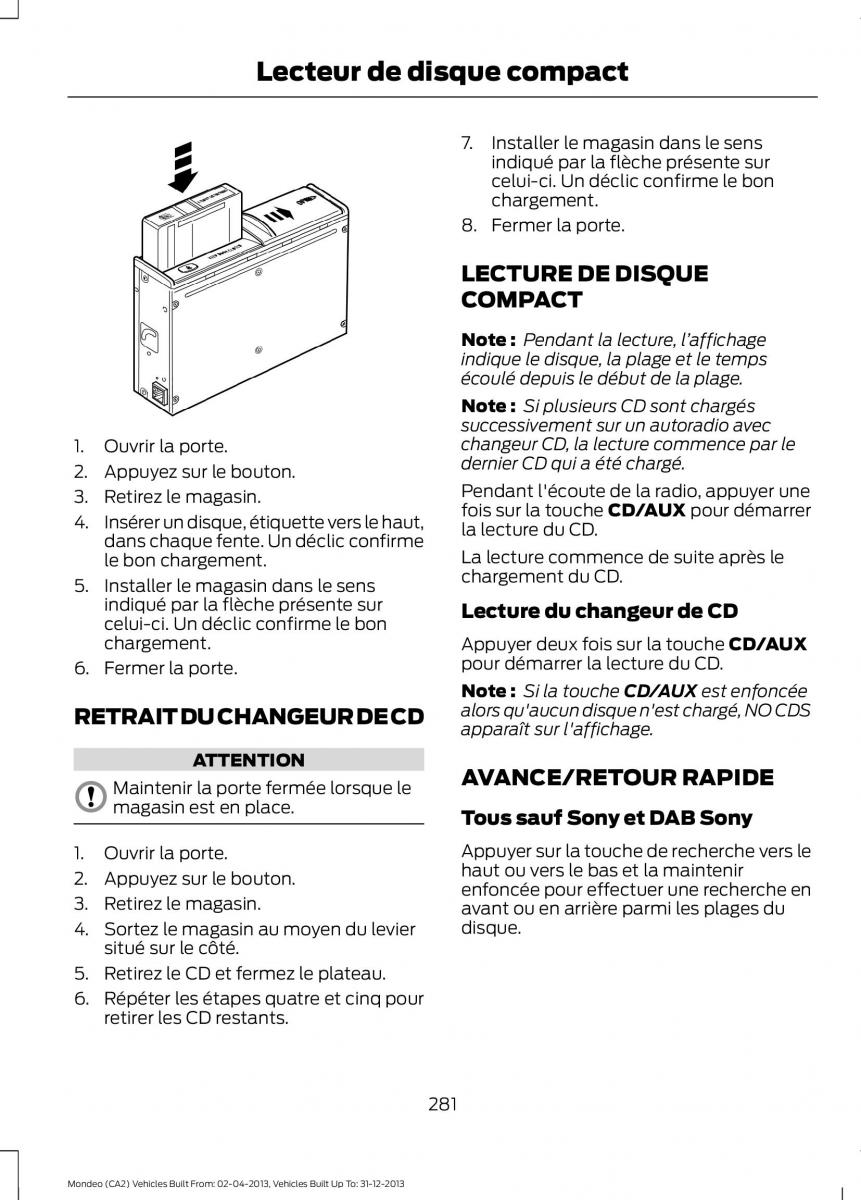 Ford Mondeo MKIV MK4 manuel du proprietaire / page 283