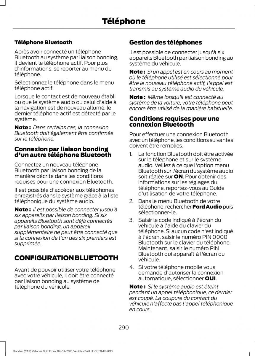 Ford Mondeo MKIV MK4 manuel du proprietaire / page 292