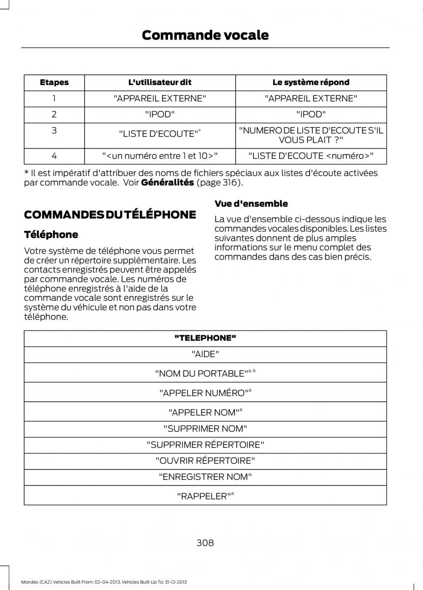 Ford Mondeo MKIV MK4 manuel du proprietaire / page 310