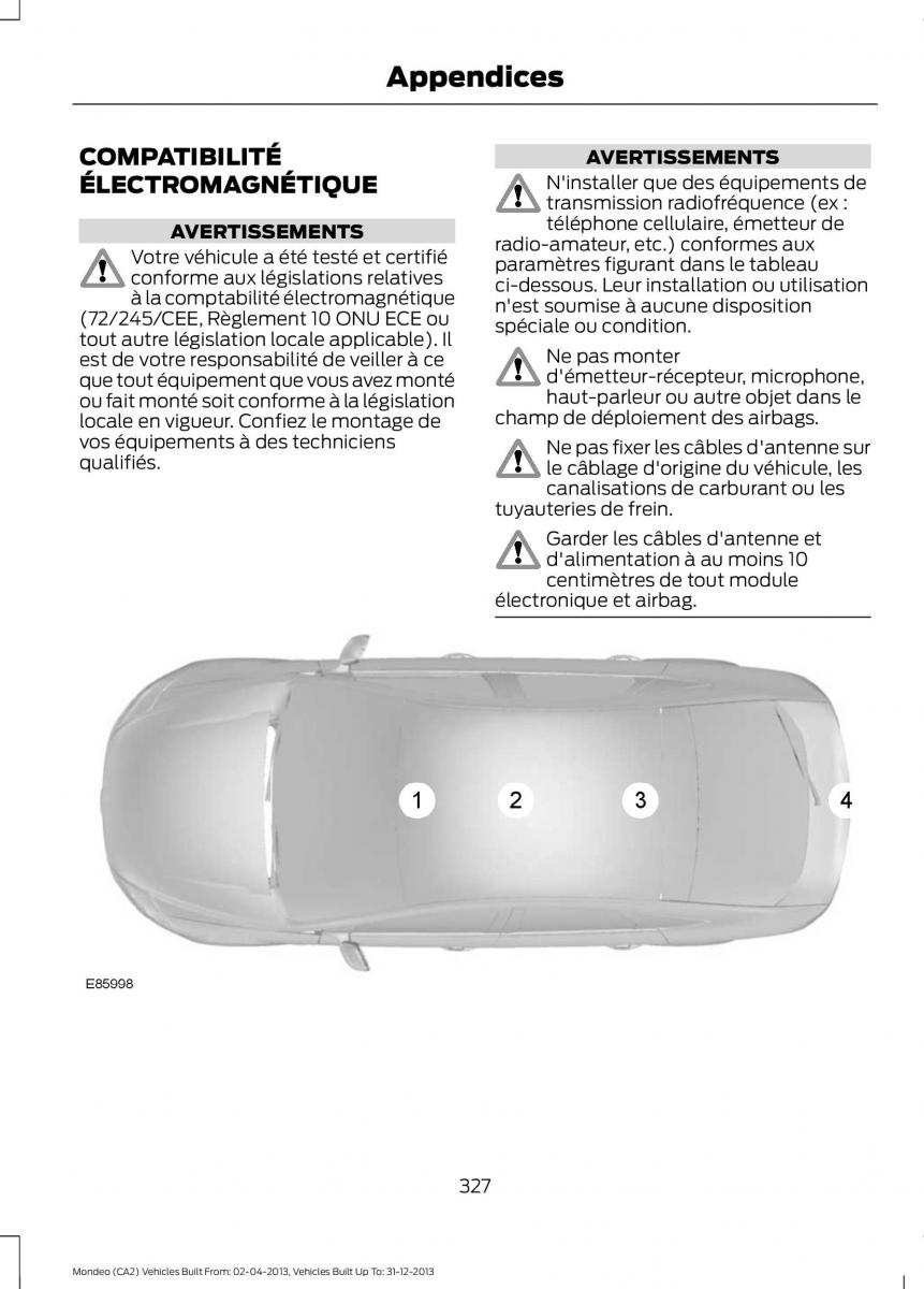 Ford Mondeo MKIV MK4 manuel du proprietaire / page 329