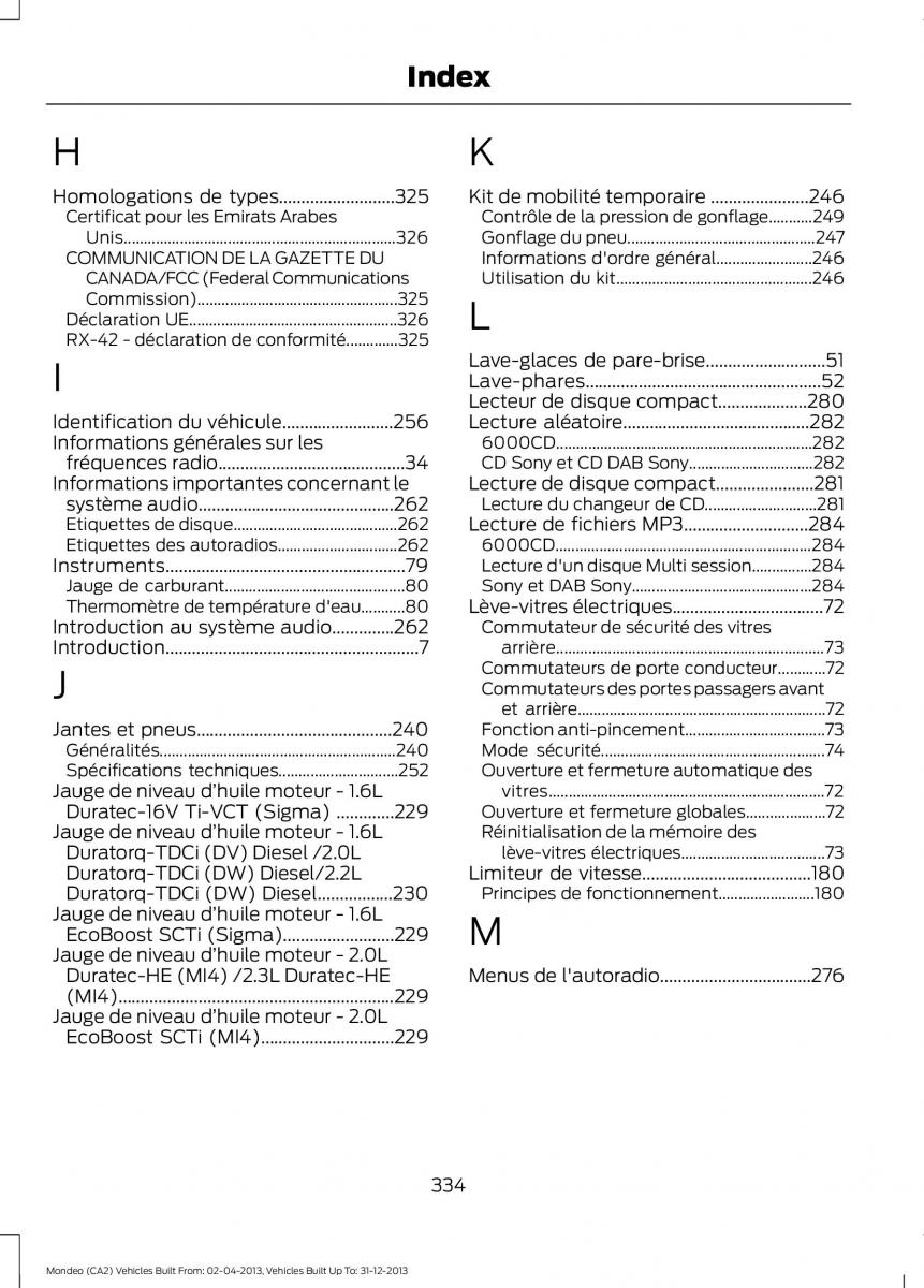 Ford Mondeo MKIV MK4 manuel du proprietaire / page 336