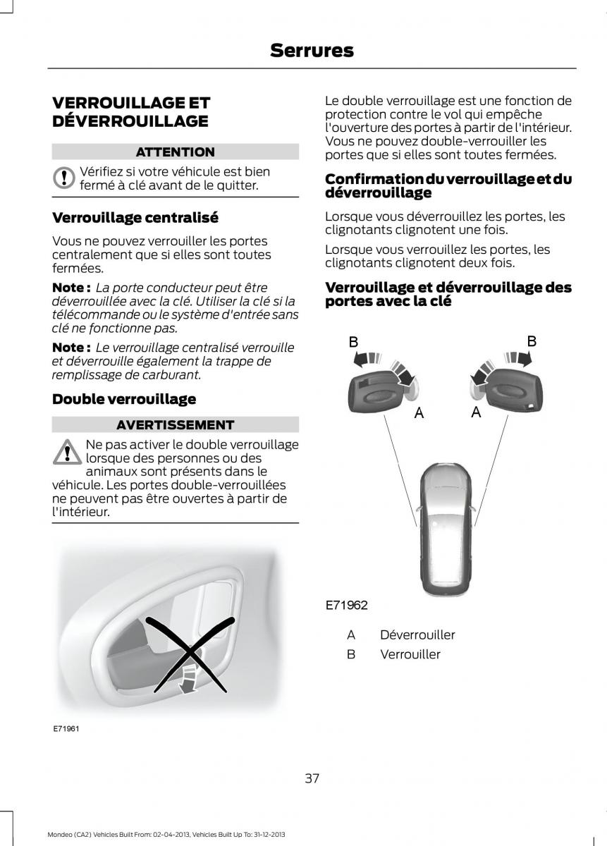 Ford Mondeo MKIV MK4 manuel du proprietaire / page 39