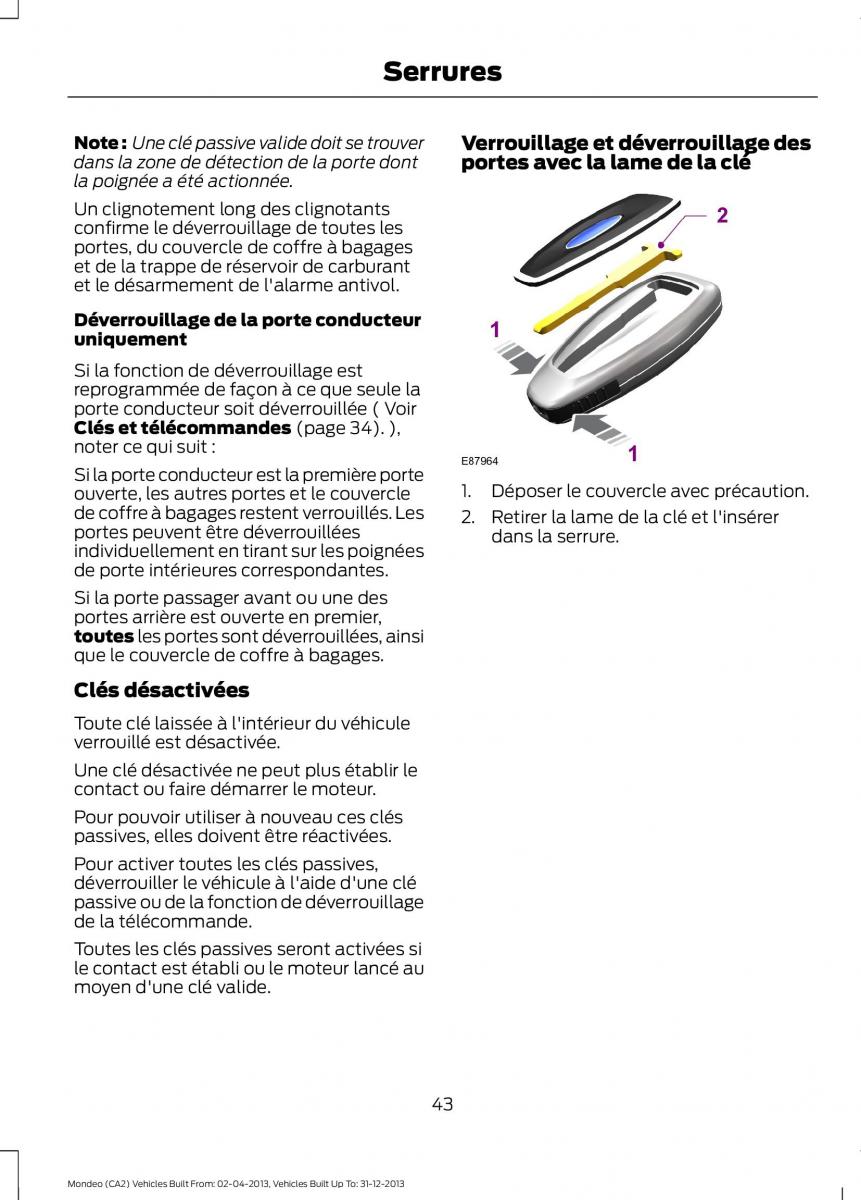 Ford Mondeo MKIV MK4 manuel du proprietaire / page 45