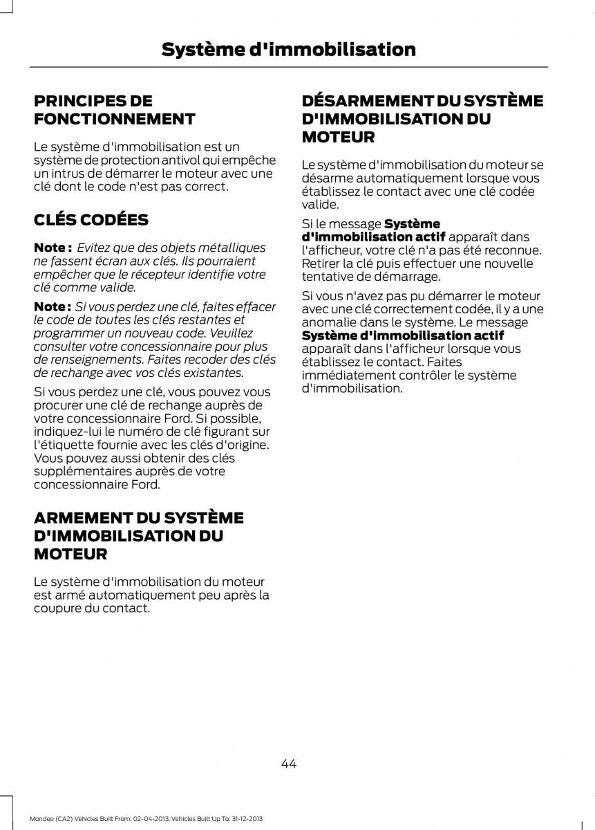 Ford Mondeo MKIV MK4 manuel du proprietaire / page 46