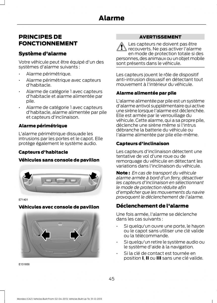 Ford Mondeo MKIV MK4 manuel du proprietaire / page 47