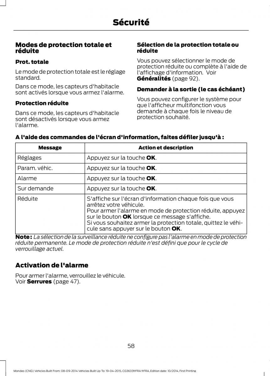 Ford Mondeo MKV MK5 manuel du proprietaire / page 60