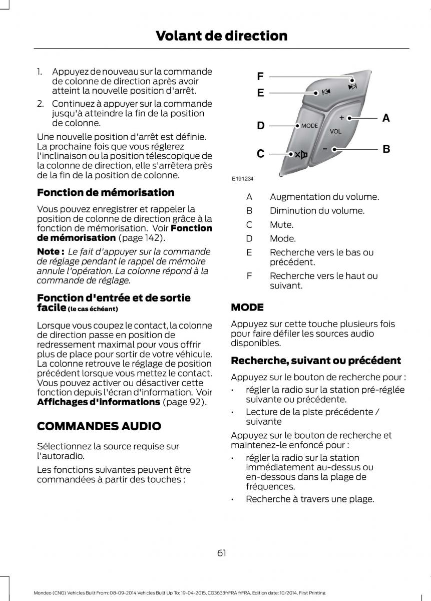 Ford Mondeo MKV MK5 manuel du proprietaire / page 63