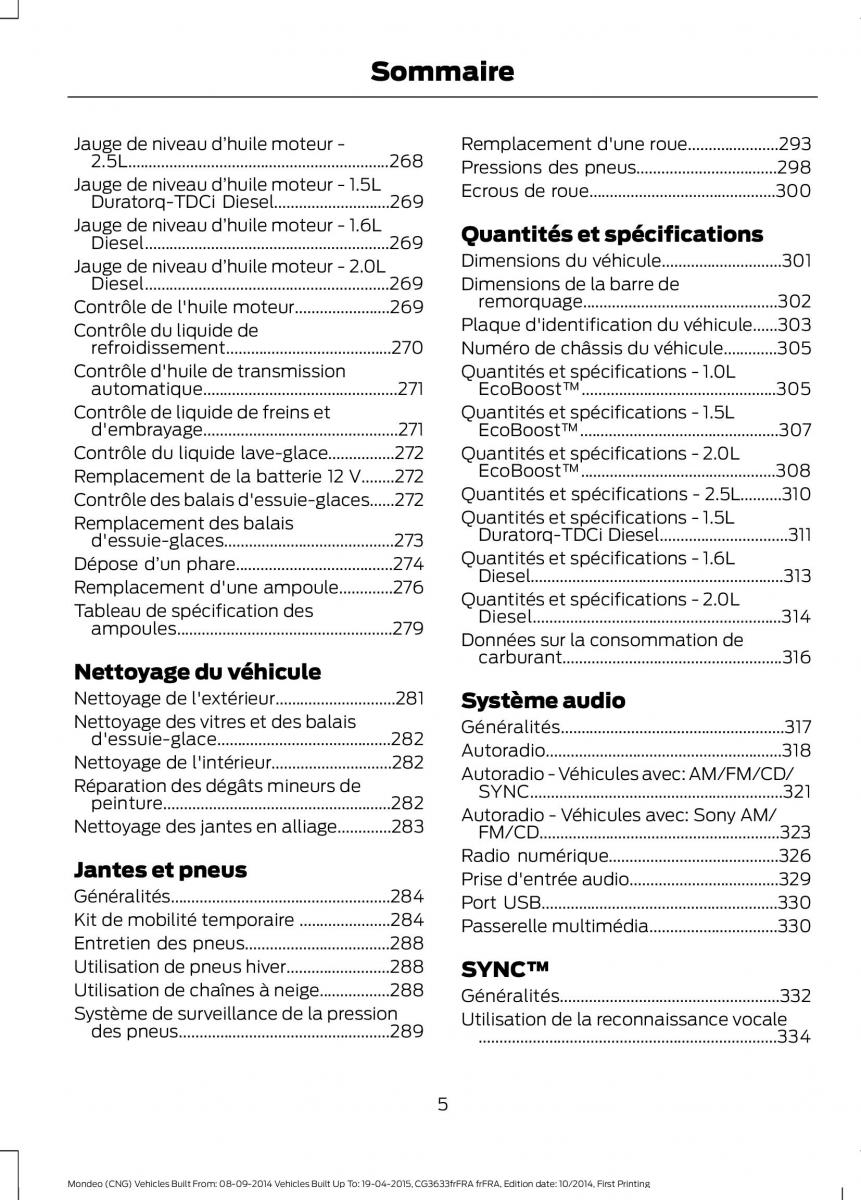 Ford Mondeo MKV MK5 manuel du proprietaire / page 7