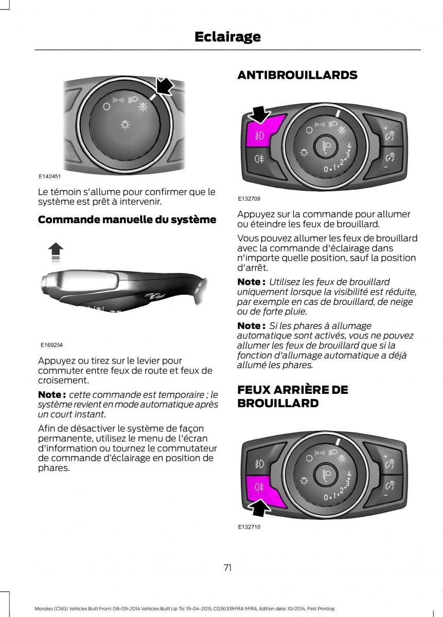 Ford Mondeo MKV MK5 manuel du proprietaire / page 73