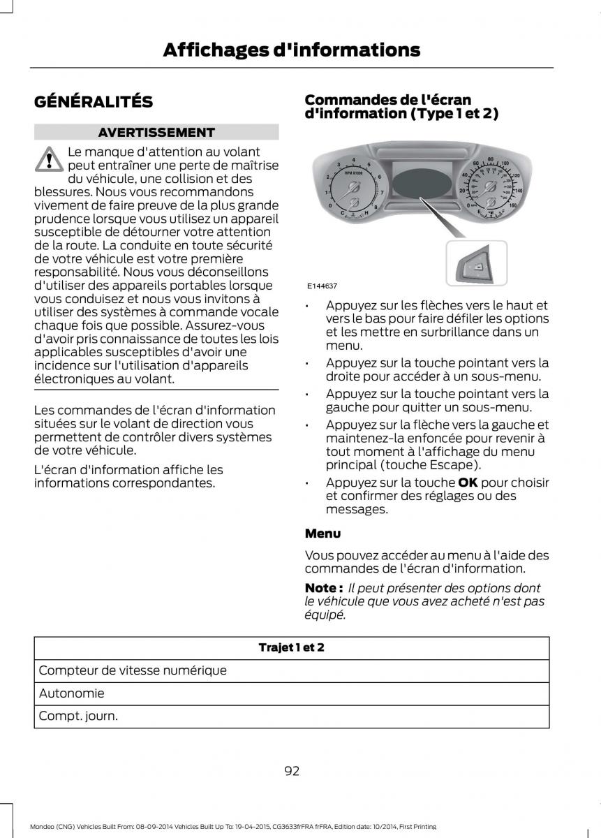 Ford Mondeo MKV MK5 manuel du proprietaire / page 94