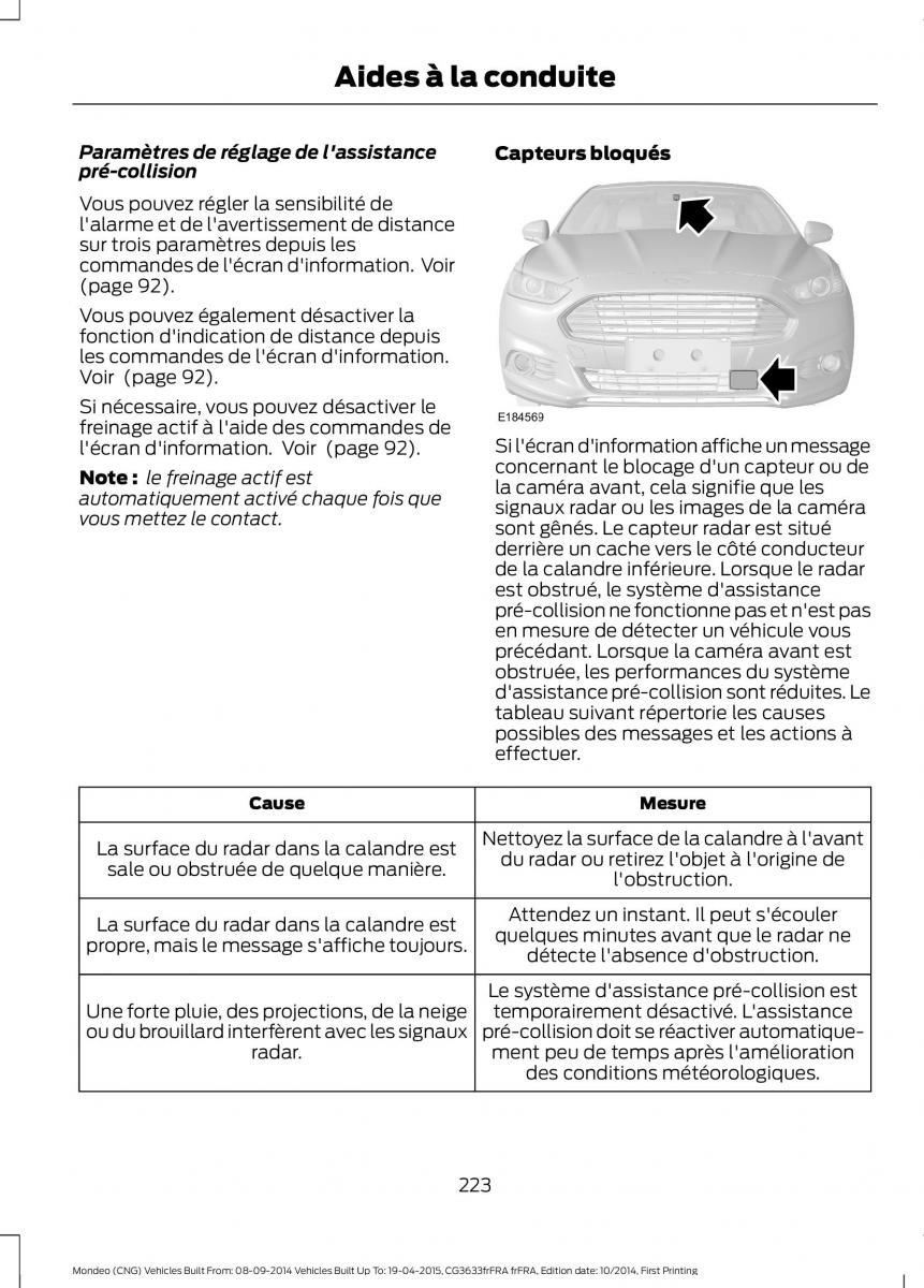 Ford Mondeo MKV MK5 manuel du proprietaire / page 225