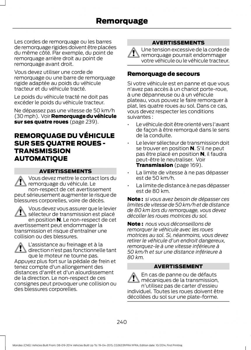 Ford Mondeo MKV MK5 manuel du proprietaire / page 242