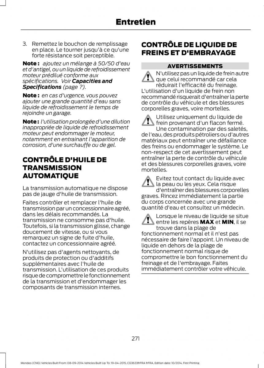 Ford Mondeo MKV MK5 manuel du proprietaire / page 273