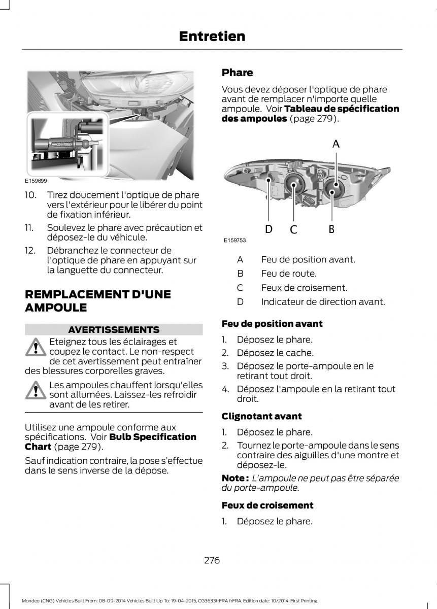 Ford Mondeo MKV MK5 manuel du proprietaire / page 278