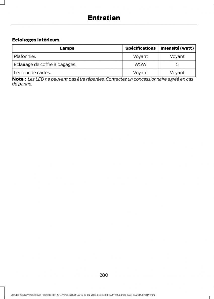 Ford Mondeo MKV MK5 manuel du proprietaire / page 282