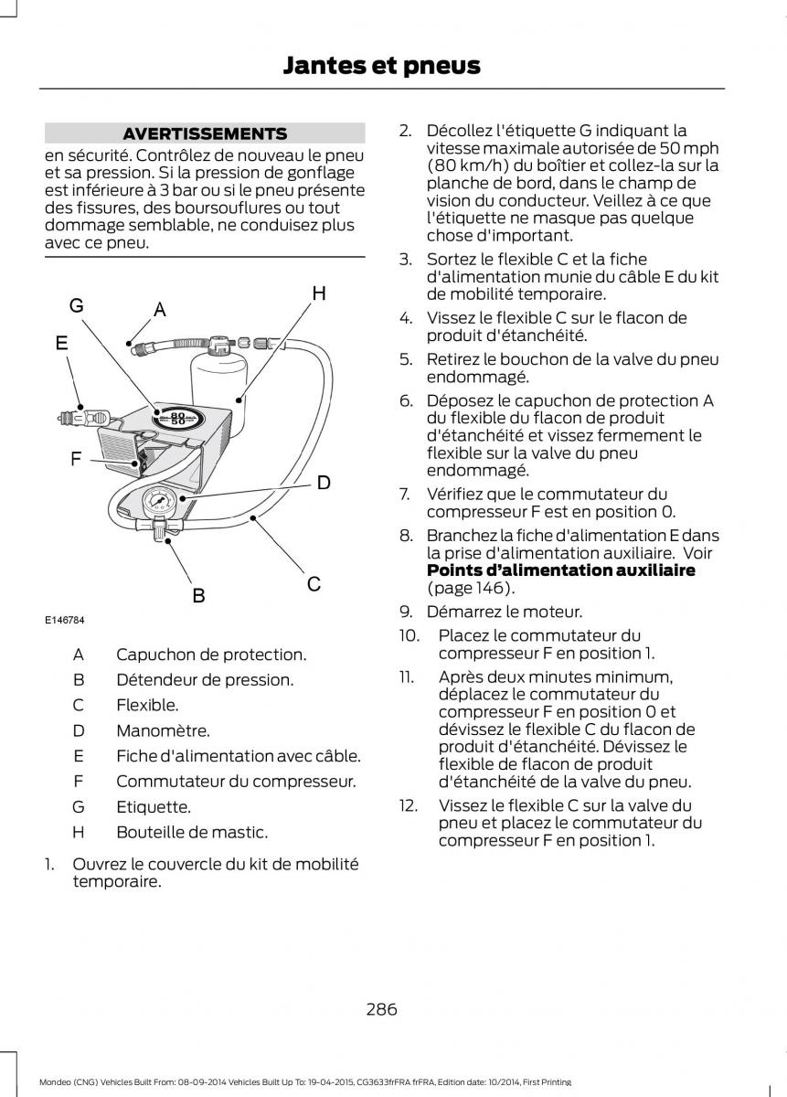 Ford Mondeo MKV MK5 manuel du proprietaire / page 288