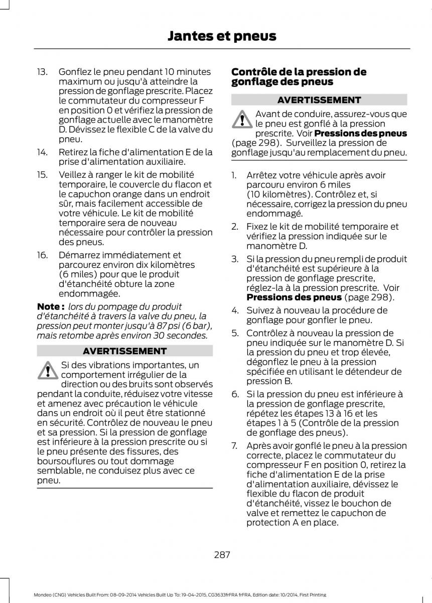 Ford Mondeo MKV MK5 manuel du proprietaire / page 289