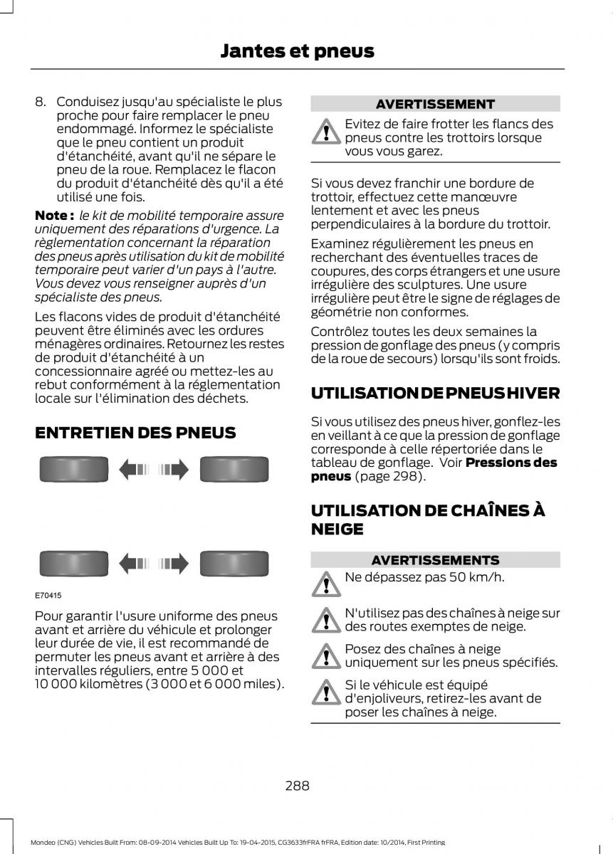 Ford Mondeo MKV MK5 manuel du proprietaire / page 290