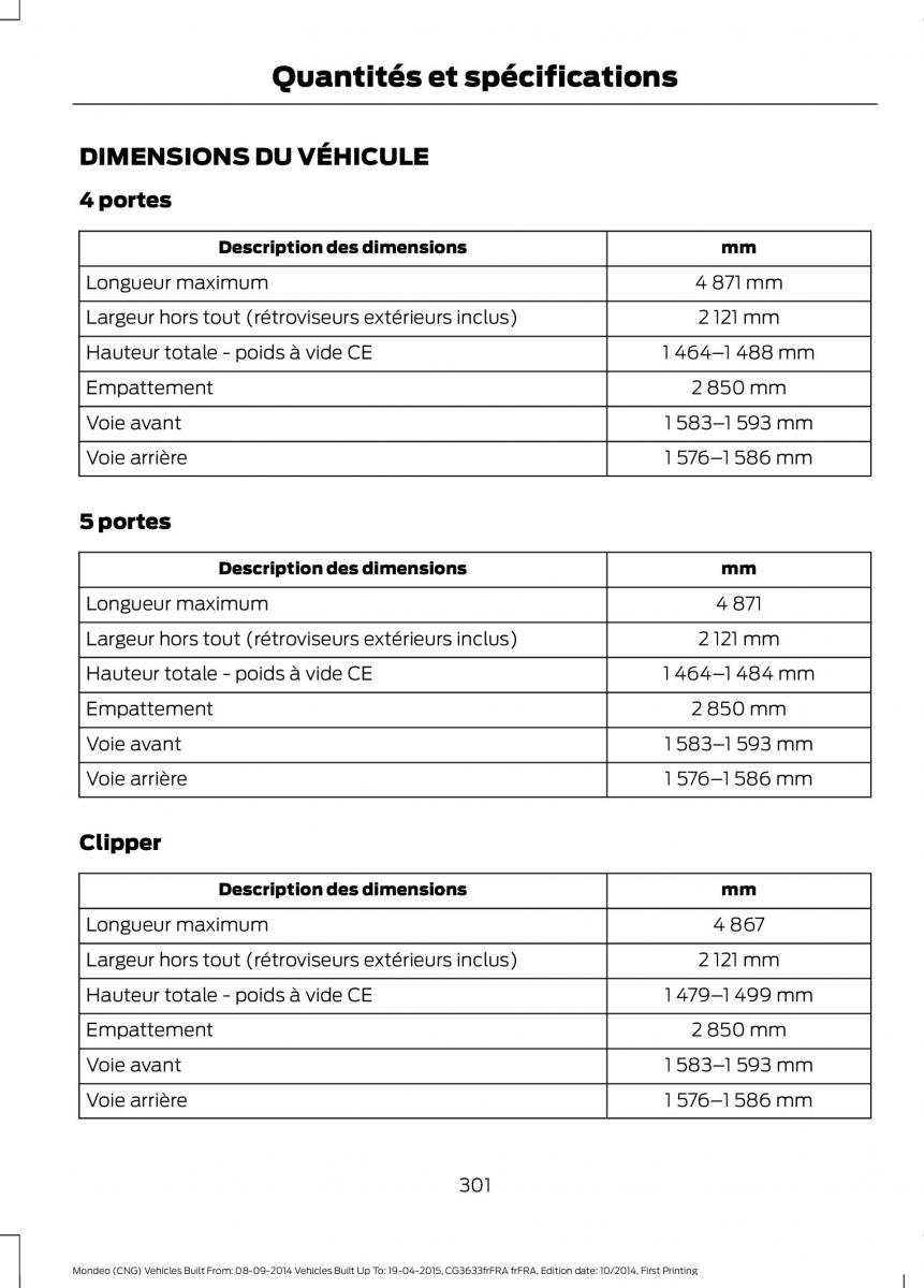 Ford Mondeo MKV MK5 manuel du proprietaire / page 303