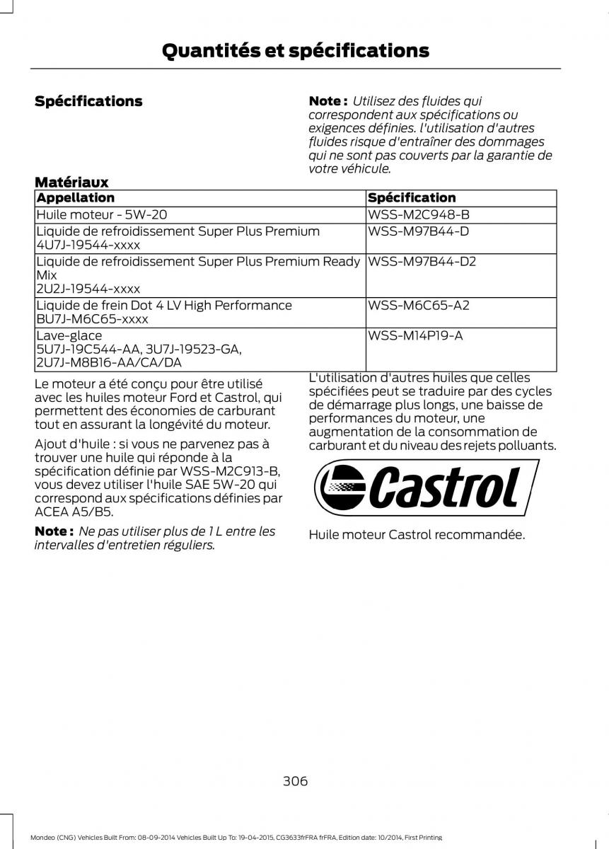 Ford Mondeo MKV MK5 manuel du proprietaire / page 308