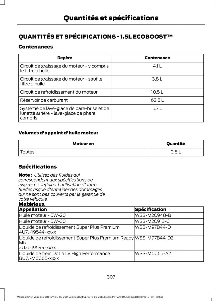 Ford Mondeo MKV MK5 manuel du proprietaire / page 309