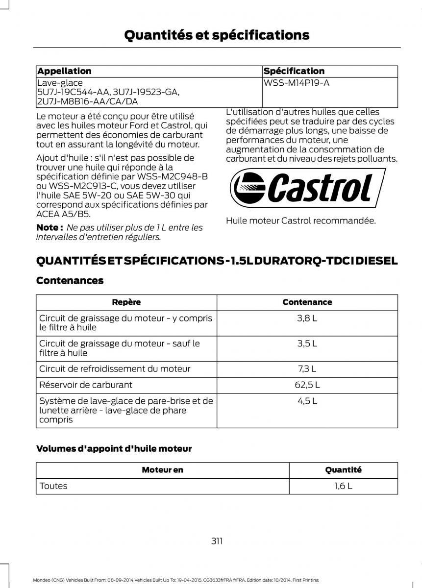 Ford Mondeo MKV MK5 manuel du proprietaire / page 313