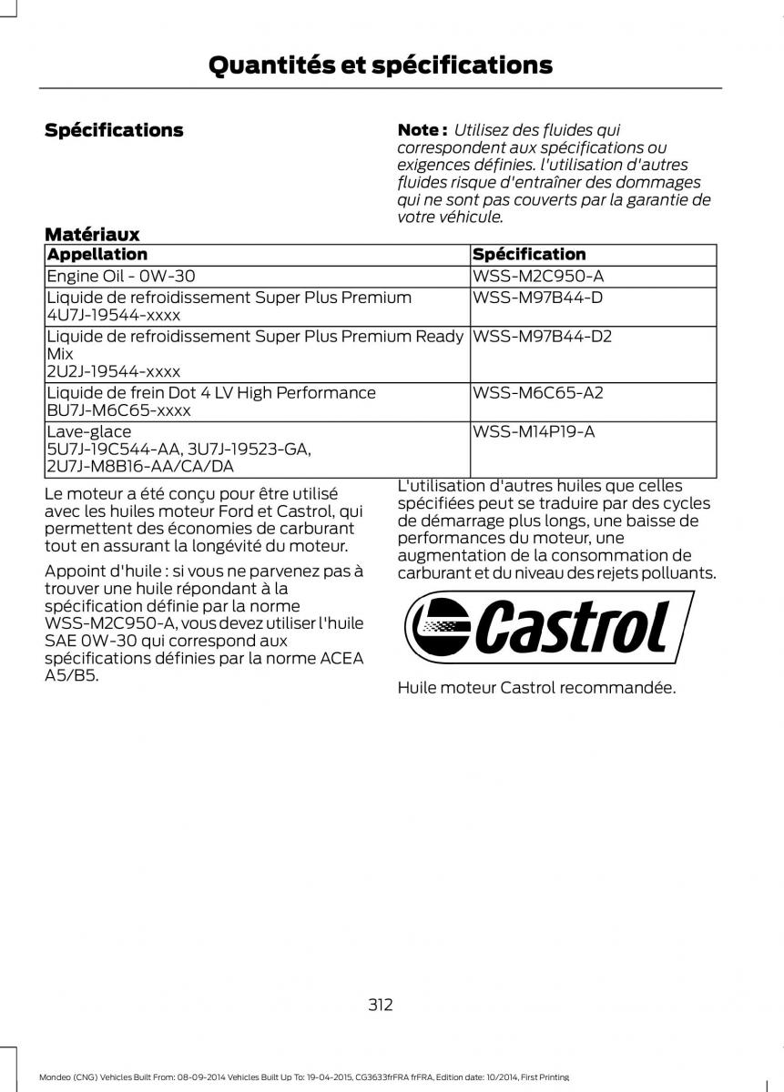 Ford Mondeo MKV MK5 manuel du proprietaire / page 314