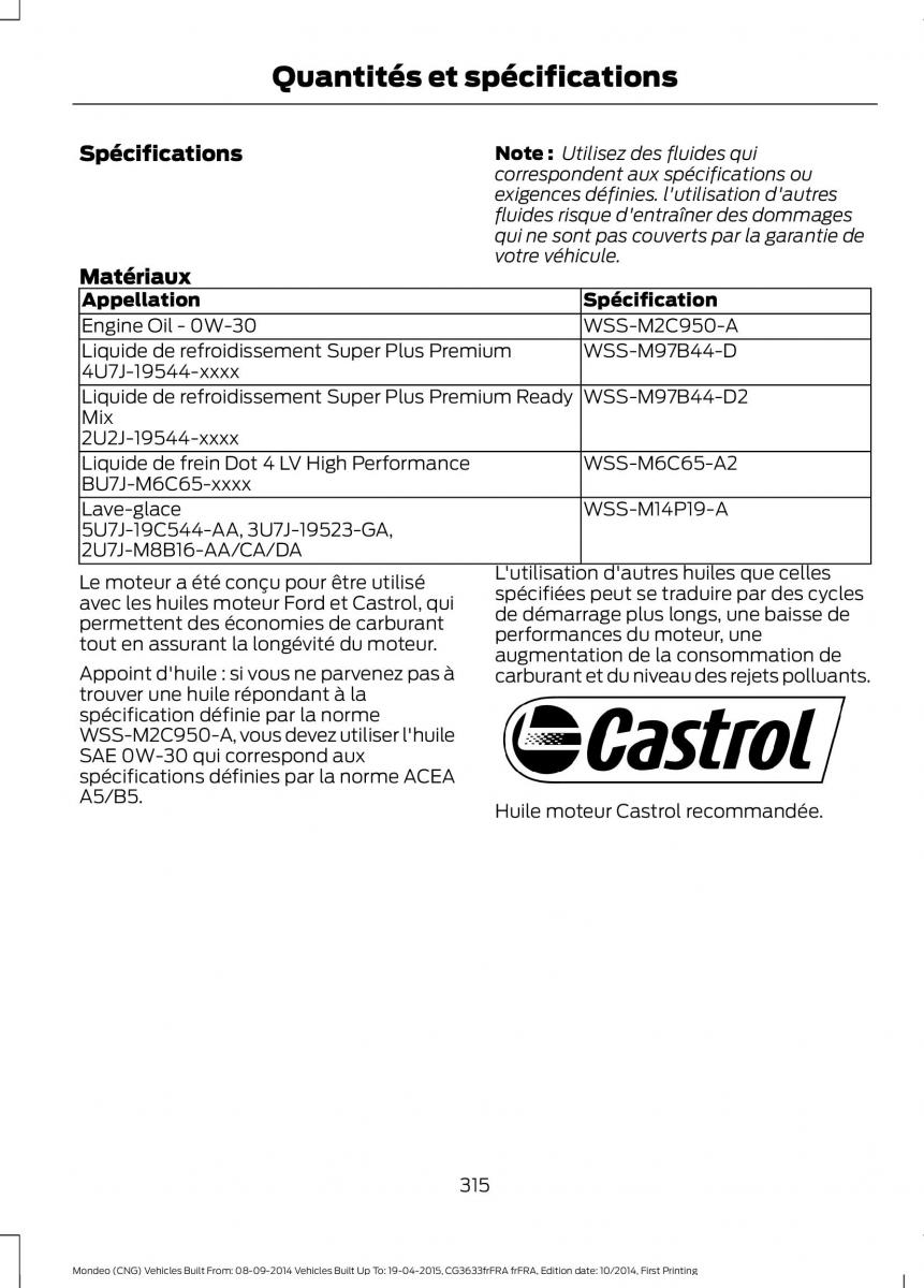 Ford Mondeo MKV MK5 manuel du proprietaire / page 317