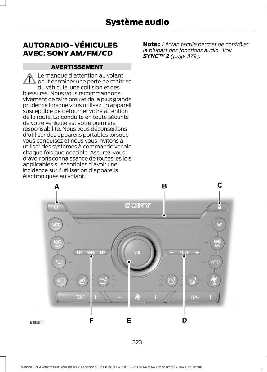 Ford Mondeo MKV MK5 manuel du proprietaire / page 325