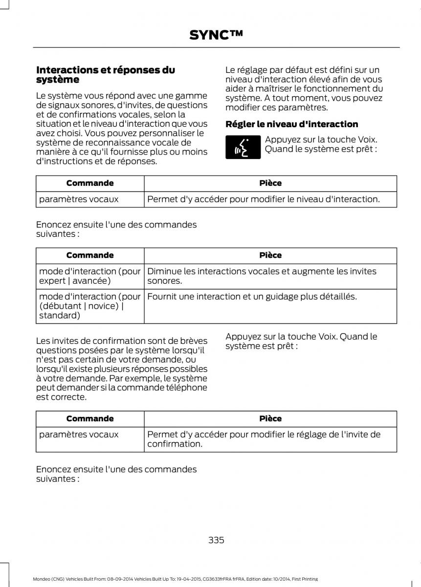 Ford Mondeo MKV MK5 manuel du proprietaire / page 337