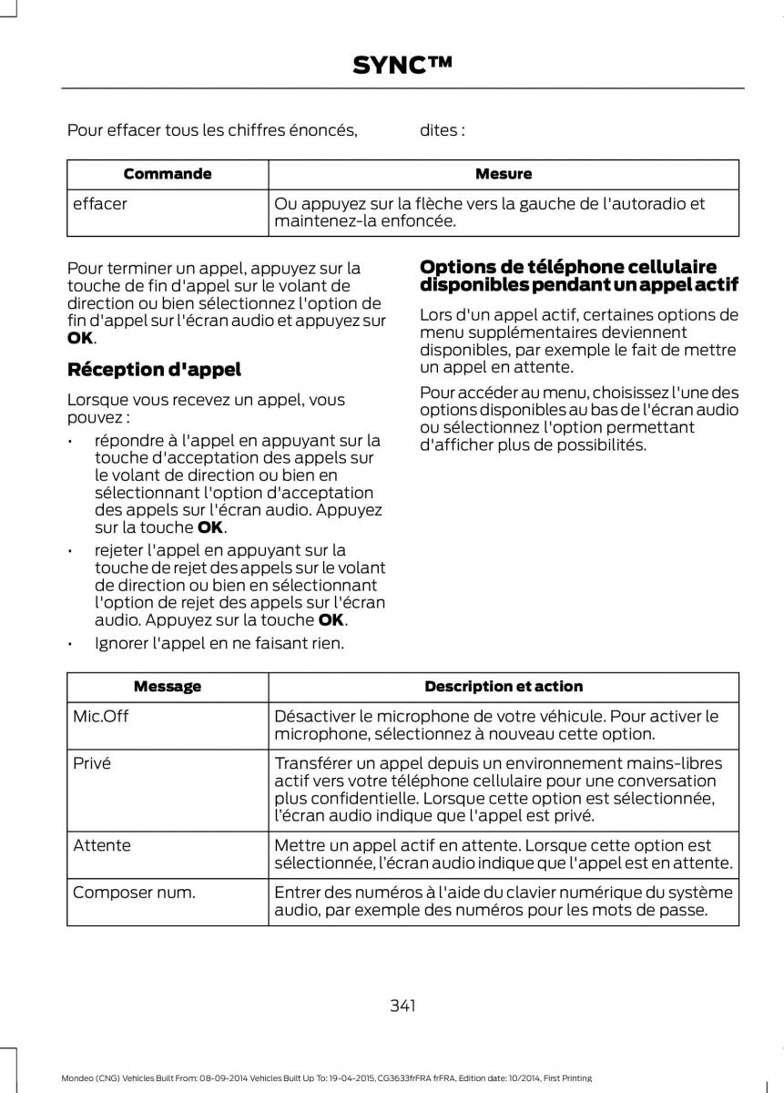 Ford Mondeo MKV MK5 manuel du proprietaire / page 343