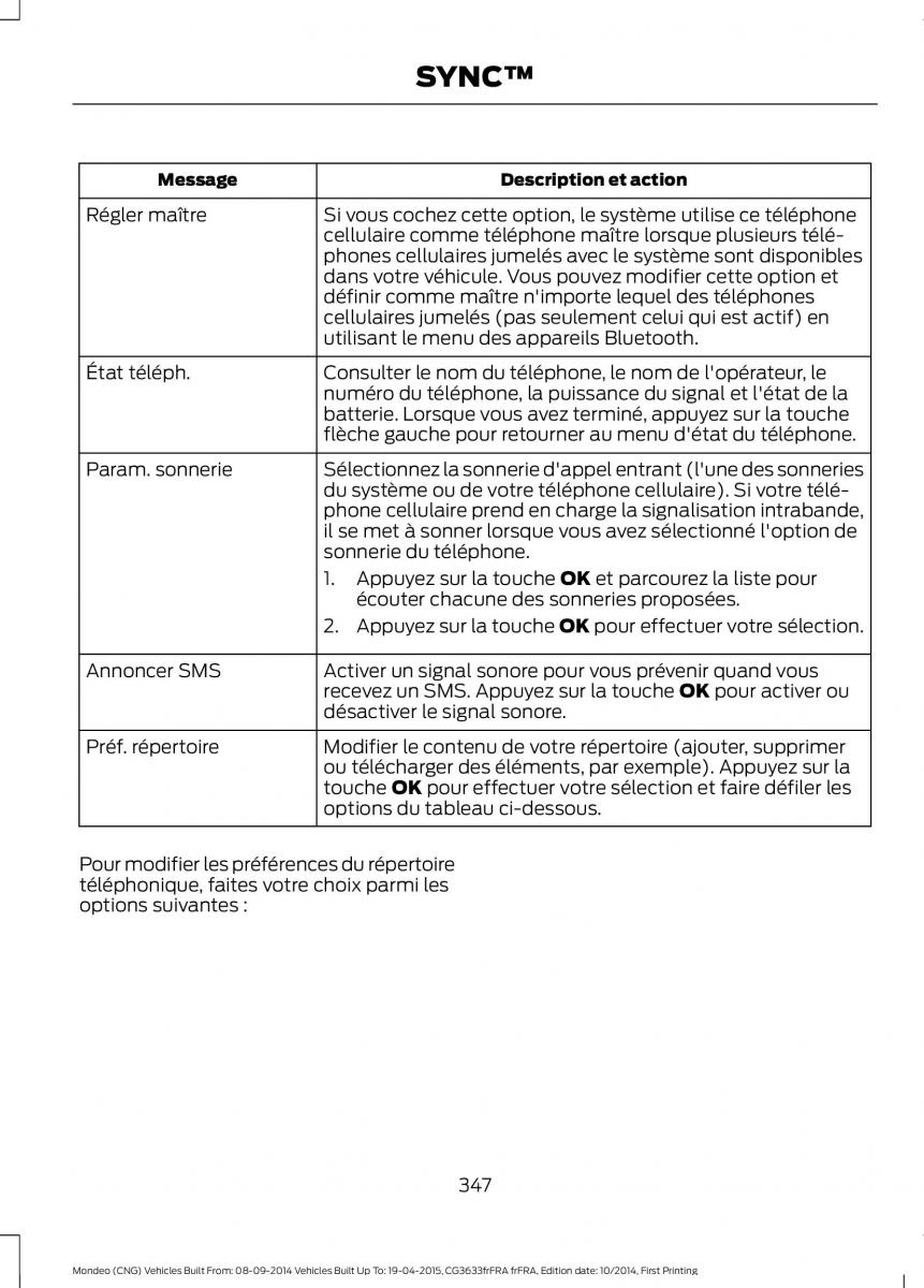 Ford Mondeo MKV MK5 manuel du proprietaire / page 349