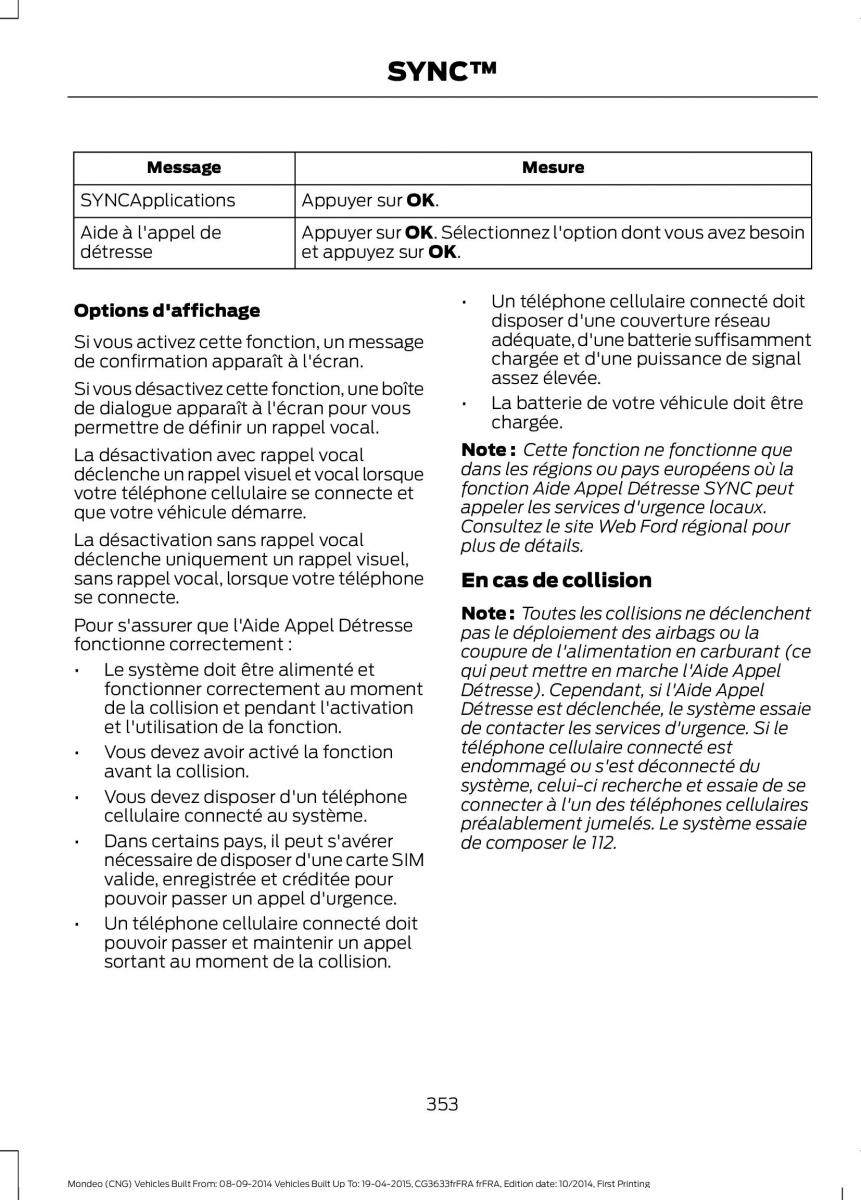 Ford Mondeo MKV MK5 manuel du proprietaire / page 355