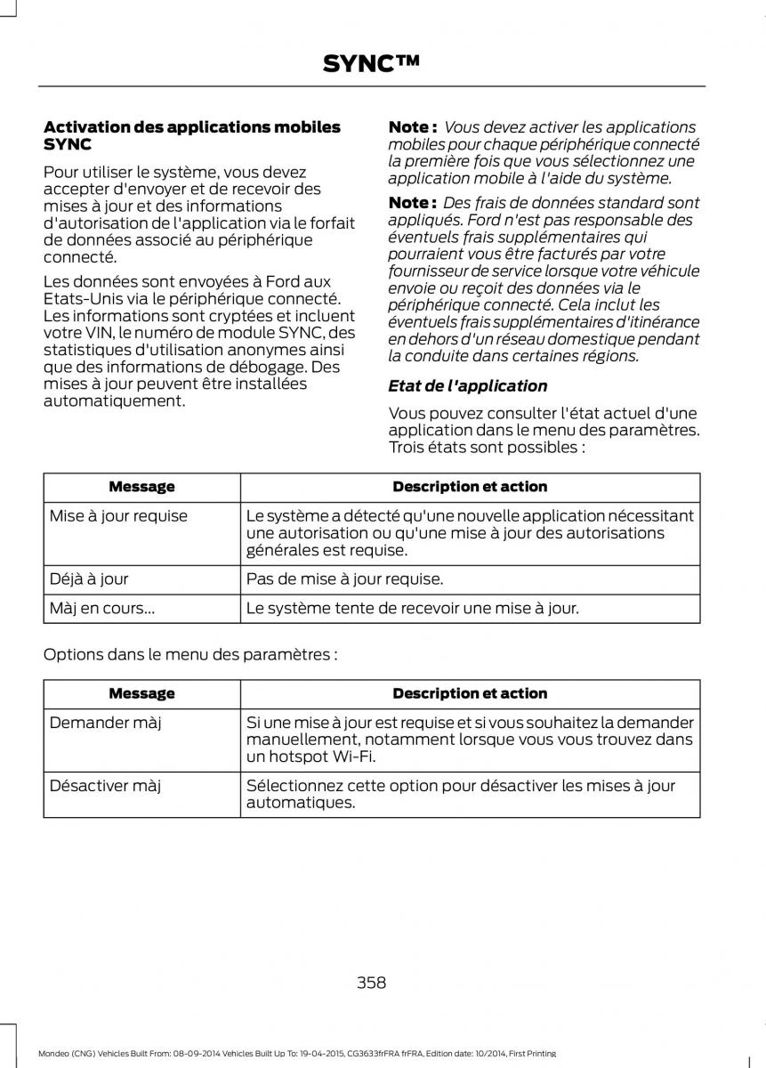 Ford Mondeo MKV MK5 manuel du proprietaire / page 360