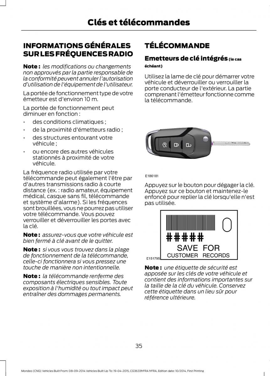 Ford Mondeo MKV MK5 manuel du proprietaire / page 37