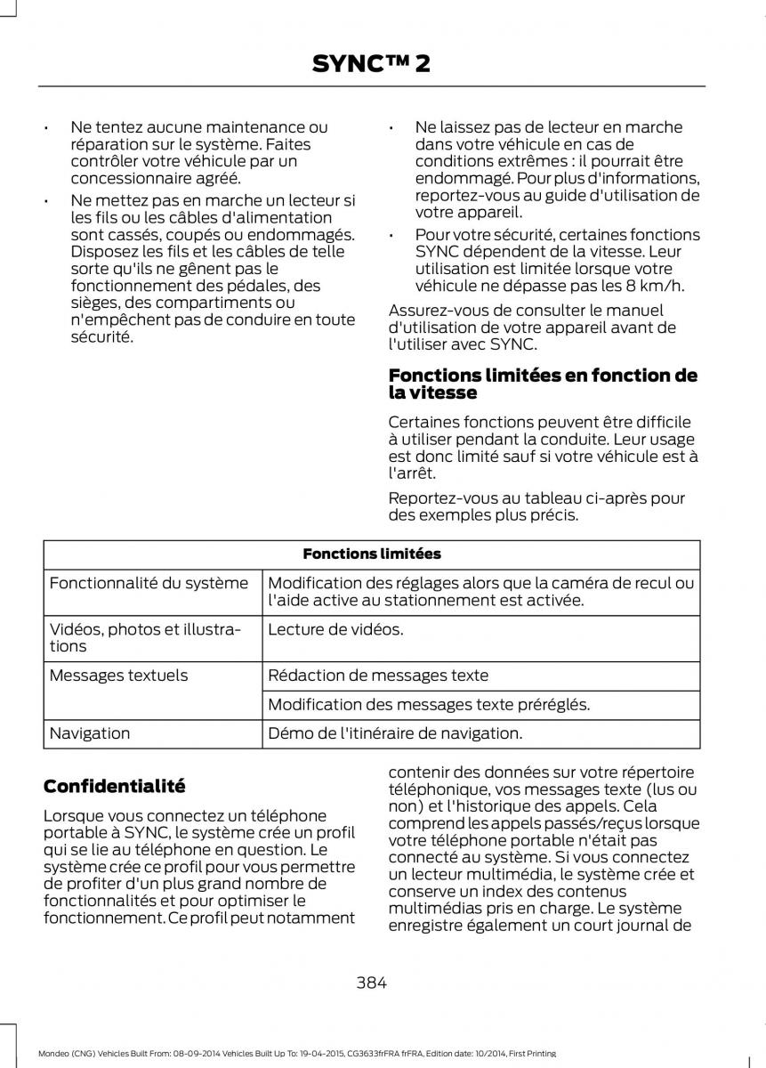 Ford Mondeo MKV MK5 manuel du proprietaire / page 386