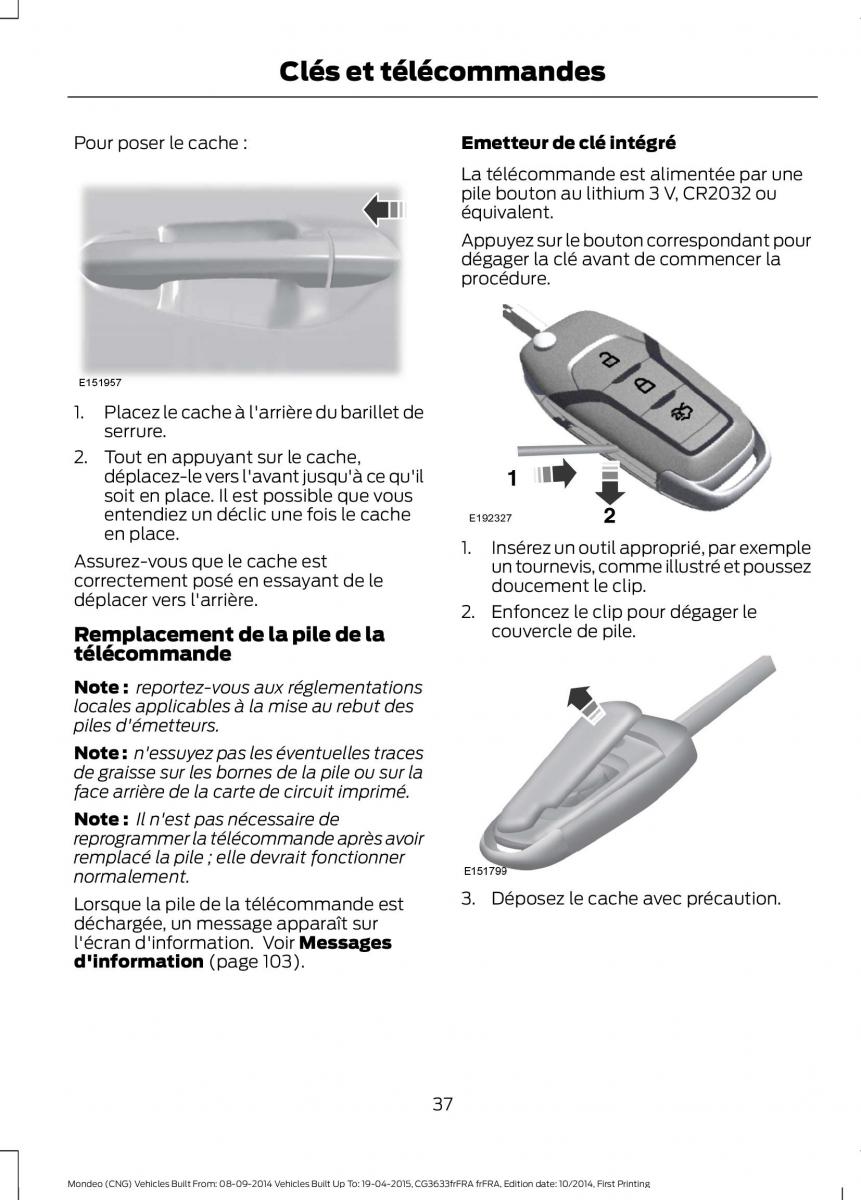 Ford Mondeo MKV MK5 manuel du proprietaire / page 39