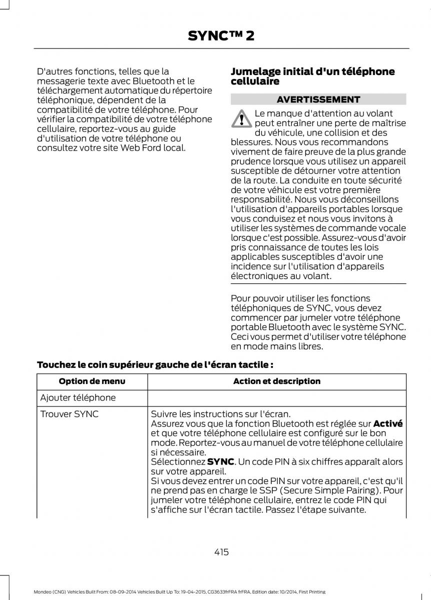 Ford Mondeo MKV MK5 manuel du proprietaire / page 417