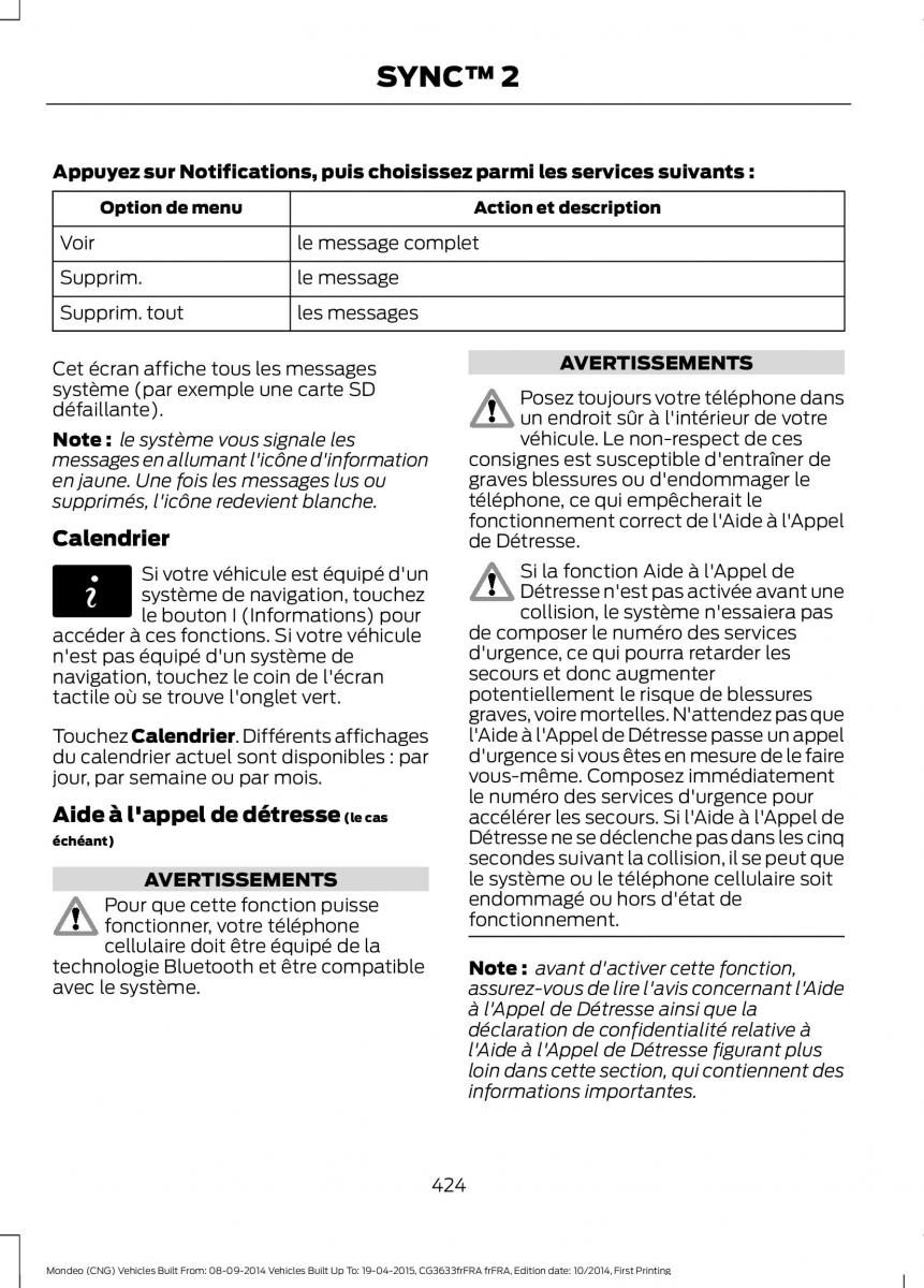 Ford Mondeo MKV MK5 manuel du proprietaire / page 426